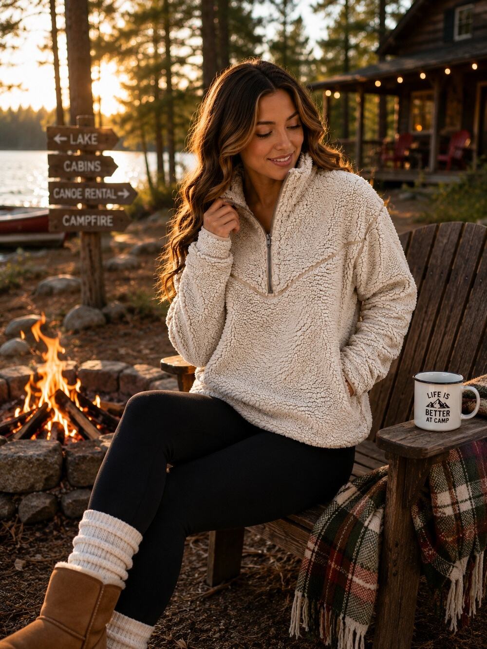 Thread & Supply Sherpa Quarter Zip Pullover XS Oatmeal Cozy Teddy Fleece EUC